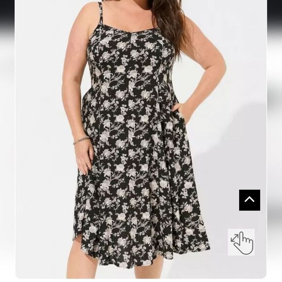 Midi Challis Sleeveless Trapeze Dress in Deep Blooms Black Floral - Picture 1 of 7